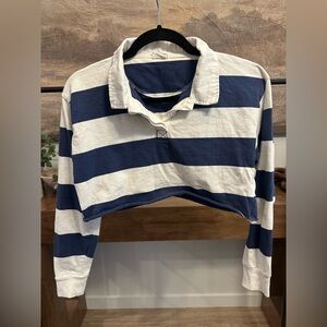 Cotton On cropped Navy and White Polo Shirt